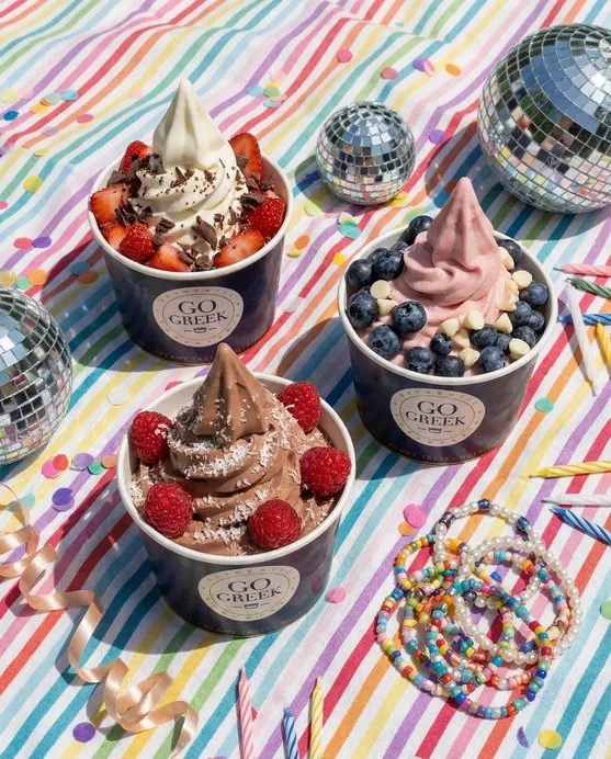 Yogurt cups with disco balls