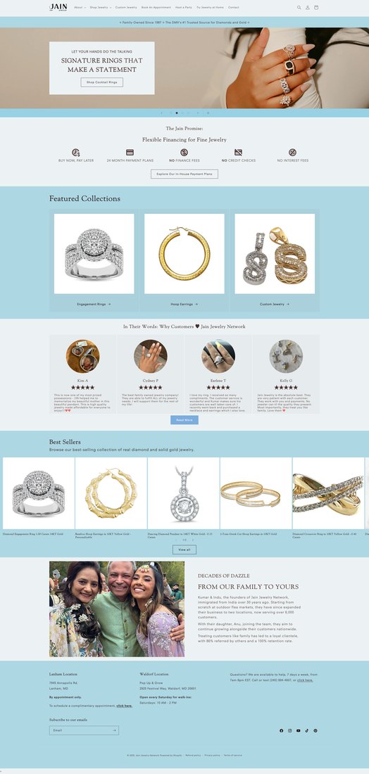 Jain Jewelry website, full page