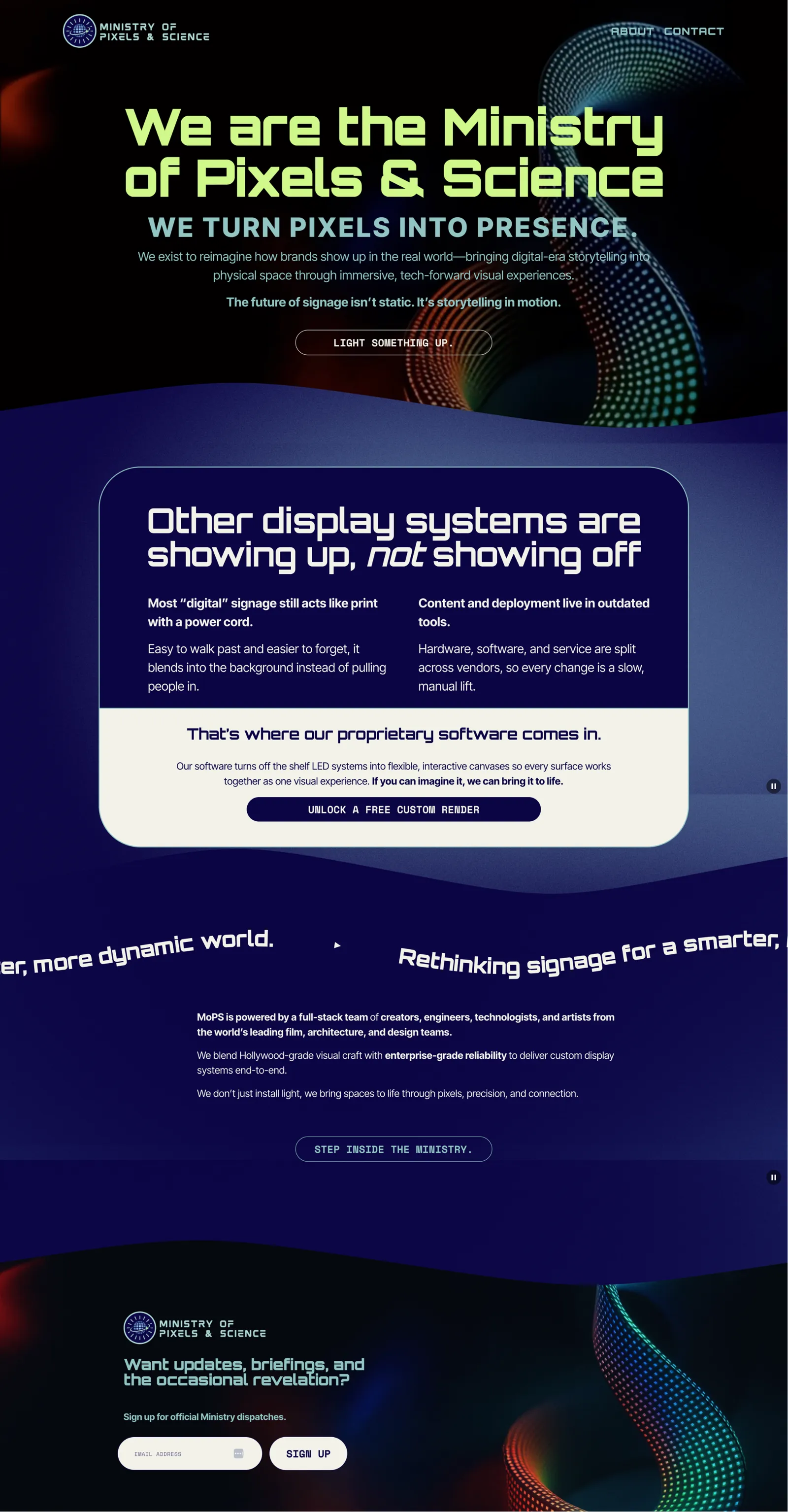 Ministry of Pixels & Science website, full page