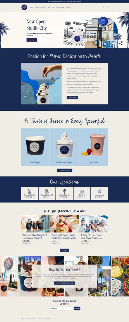 Go Greek Yogurt website, full page